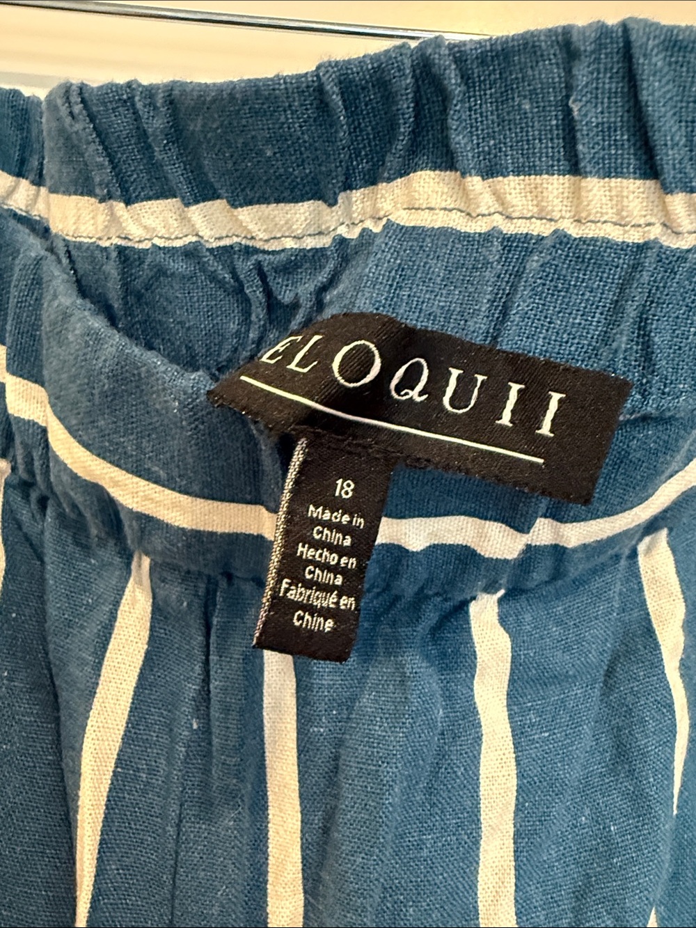 Eloquii Blue and White Vertical Stripe Pull-On Pants - Picture 2 of 3